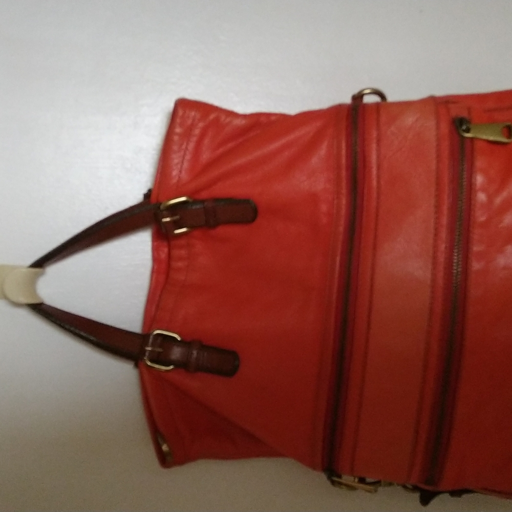 Fossil Explorer Foldover Orange Leather Crossbody Shoulder Bag